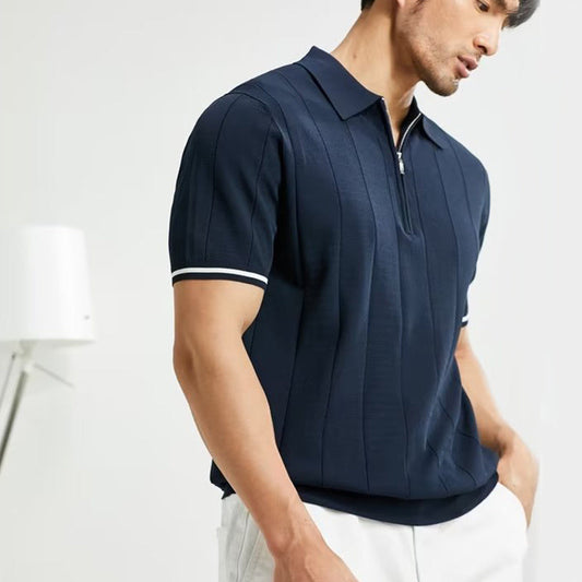 Slim Fit Men’s Polo Shirt with Zip Collar – Casual Elegance.